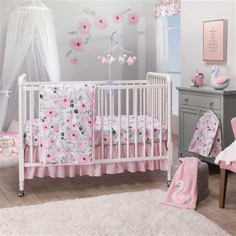 pink and white crib set